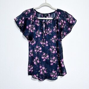 Vici Floral Flutter Sleeve Short Sleeve Blouse Top Size S